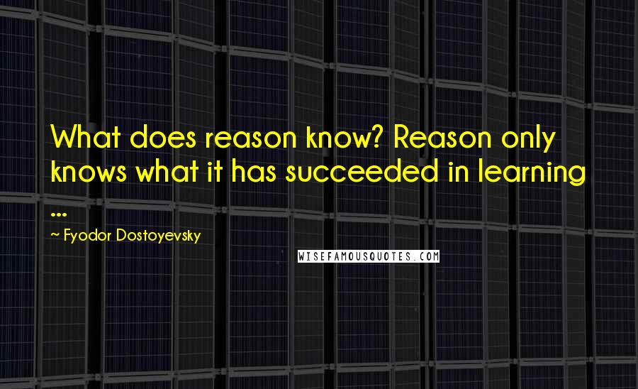 Fyodor Dostoyevsky Quotes: What does reason know? Reason only knows what it has succeeded in learning ...