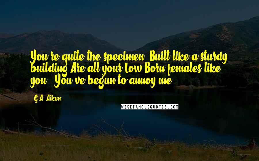 G.A. Aiken Quotes: You're quite the specimen. Built like a sturdy building.Are all your Low Born females like you?""You've begun to annoy me.