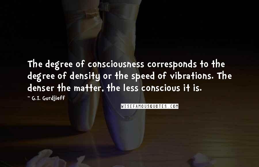 G.I. Gurdjieff Quotes: The degree of consciousness corresponds to the degree of density or the speed of vibrations. The denser the matter, the less conscious it is.