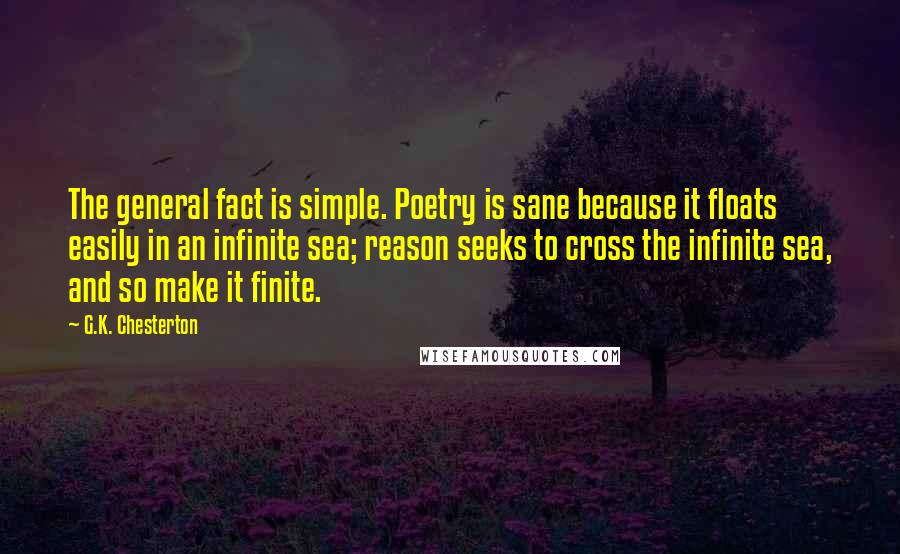 G.K. Chesterton Quotes: The general fact is simple. Poetry is sane because it floats easily in an infinite sea; reason seeks to cross the infinite sea, and so make it finite.