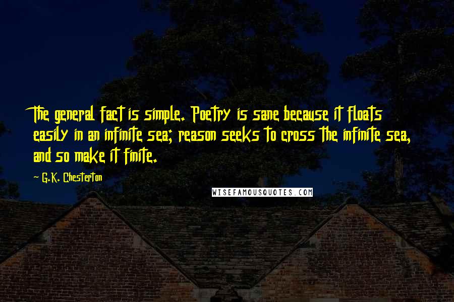 G.K. Chesterton Quotes: The general fact is simple. Poetry is sane because it floats easily in an infinite sea; reason seeks to cross the infinite sea, and so make it finite.