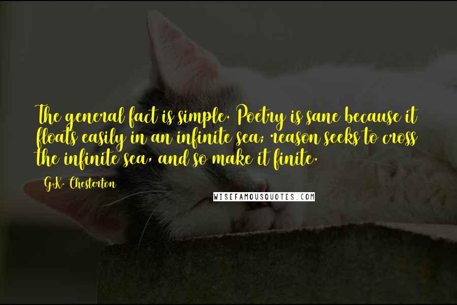 G.K. Chesterton Quotes: The general fact is simple. Poetry is sane because it floats easily in an infinite sea; reason seeks to cross the infinite sea, and so make it finite.