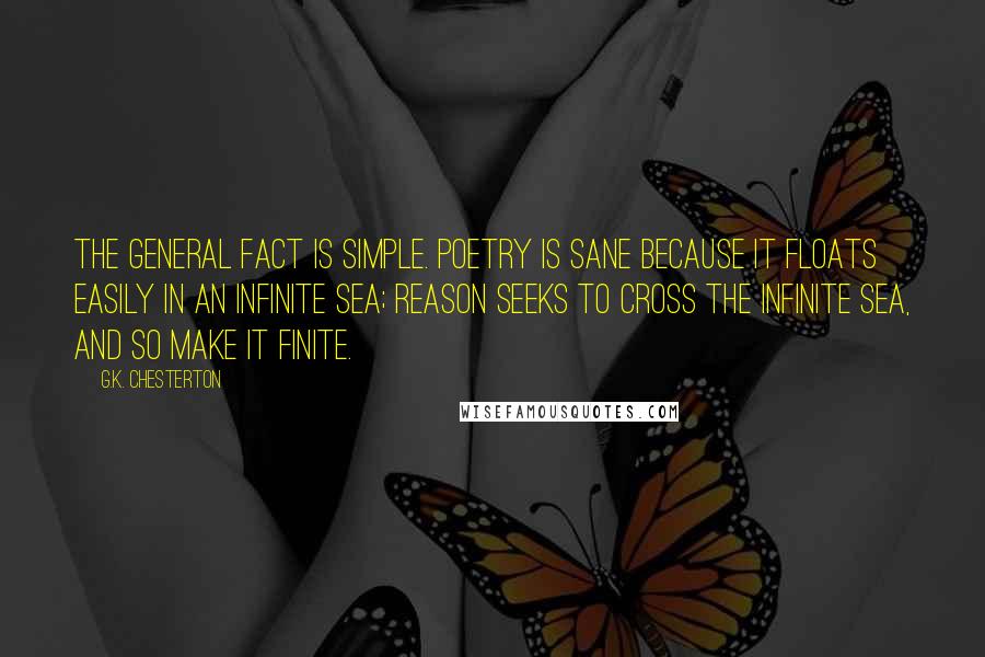 G.K. Chesterton Quotes: The general fact is simple. Poetry is sane because it floats easily in an infinite sea; reason seeks to cross the infinite sea, and so make it finite.