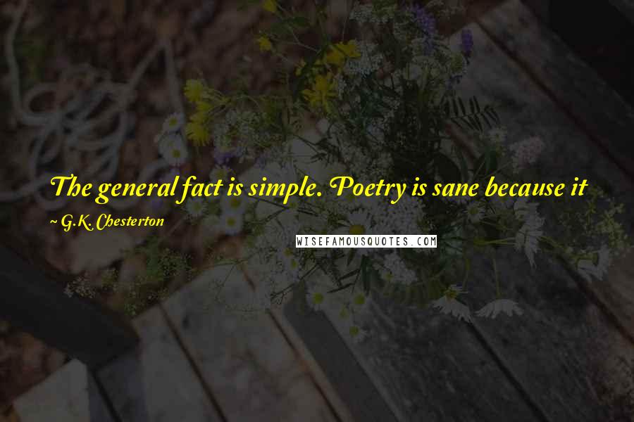 G.K. Chesterton Quotes: The general fact is simple. Poetry is sane because it floats easily in an infinite sea; reason seeks to cross the infinite sea, and so make it finite.