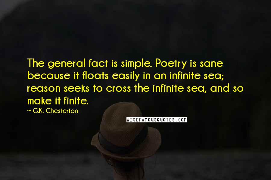 G.K. Chesterton Quotes: The general fact is simple. Poetry is sane because it floats easily in an infinite sea; reason seeks to cross the infinite sea, and so make it finite.