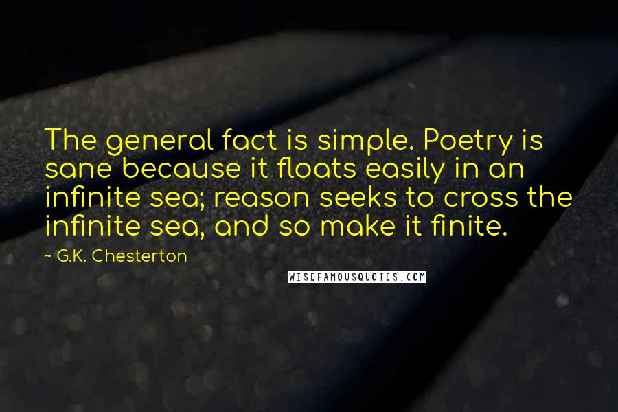 G.K. Chesterton Quotes: The general fact is simple. Poetry is sane because it floats easily in an infinite sea; reason seeks to cross the infinite sea, and so make it finite.