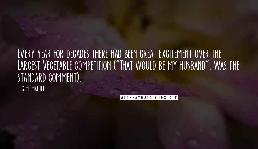 G.M. Malliet Quotes: Every year for decades there had been great excitement over the Largest Vegetable competition ("That would be my husband", was the standard comment).