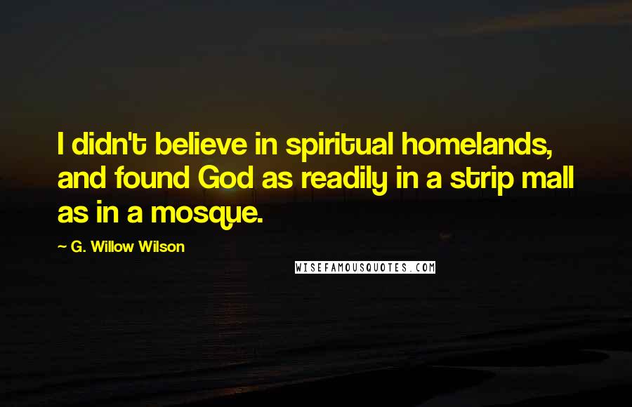 G. Willow Wilson Quotes: I didn't believe in spiritual homelands, and found God as readily in a strip mall as in a mosque.