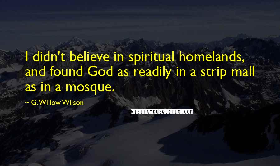 G. Willow Wilson Quotes: I didn't believe in spiritual homelands, and found God as readily in a strip mall as in a mosque.