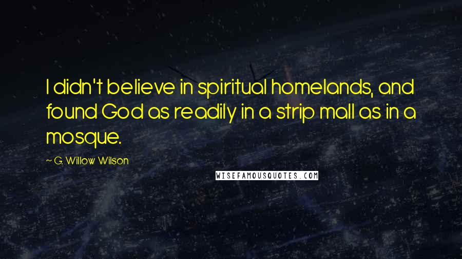 G. Willow Wilson Quotes: I didn't believe in spiritual homelands, and found God as readily in a strip mall as in a mosque.