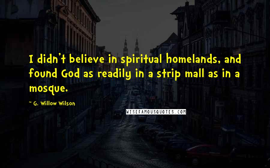 G. Willow Wilson Quotes: I didn't believe in spiritual homelands, and found God as readily in a strip mall as in a mosque.