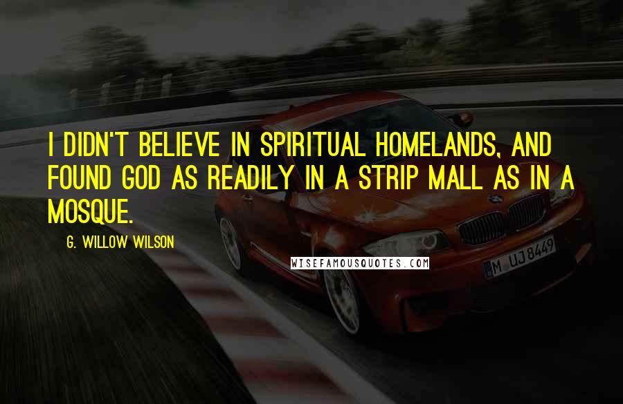 G. Willow Wilson Quotes: I didn't believe in spiritual homelands, and found God as readily in a strip mall as in a mosque.