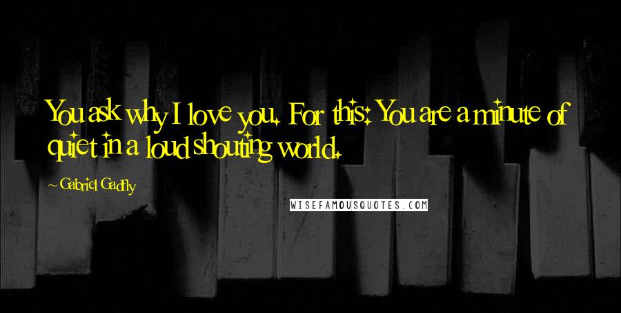 Gabriel Gadfly Quotes: You ask why I love you. For this: You are a minute of quiet in a loud shouting world.