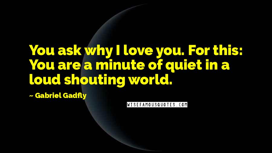 Gabriel Gadfly Quotes: You ask why I love you. For this: You are a minute of quiet in a loud shouting world.