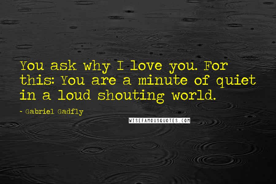 Gabriel Gadfly Quotes: You ask why I love you. For this: You are a minute of quiet in a loud shouting world.