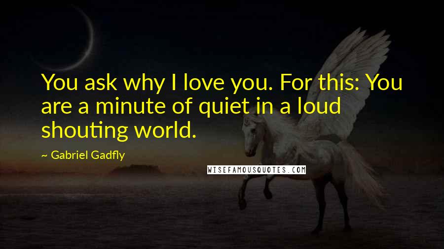 Gabriel Gadfly Quotes: You ask why I love you. For this: You are a minute of quiet in a loud shouting world.