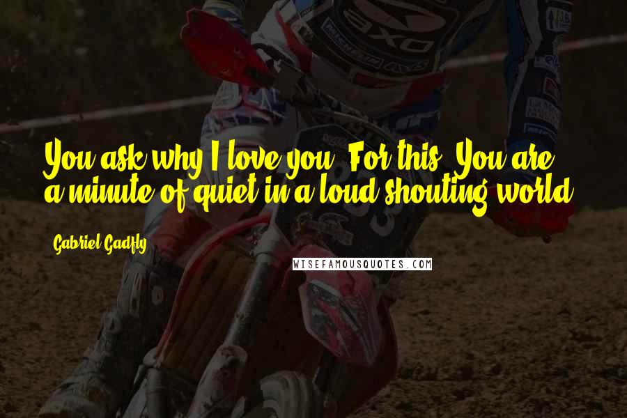 Gabriel Gadfly Quotes: You ask why I love you. For this: You are a minute of quiet in a loud shouting world.