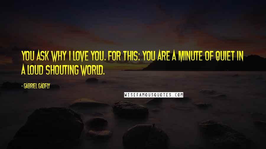 Gabriel Gadfly Quotes: You ask why I love you. For this: You are a minute of quiet in a loud shouting world.