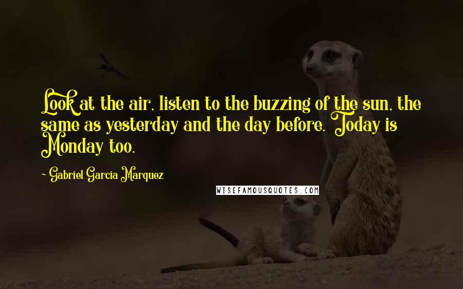 Gabriel Garcia Marquez Quotes: Look at the air, listen to the buzzing of the sun, the same as yesterday and the day before. Today is Monday too.