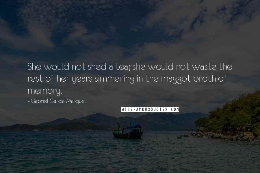 Gabriel Garcia Marquez Quotes: She would not shed a tear, she would not waste the rest of her years simmering in the maggot broth of memory.