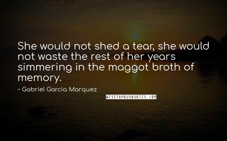 Gabriel Garcia Marquez Quotes: She would not shed a tear, she would not waste the rest of her years simmering in the maggot broth of memory.