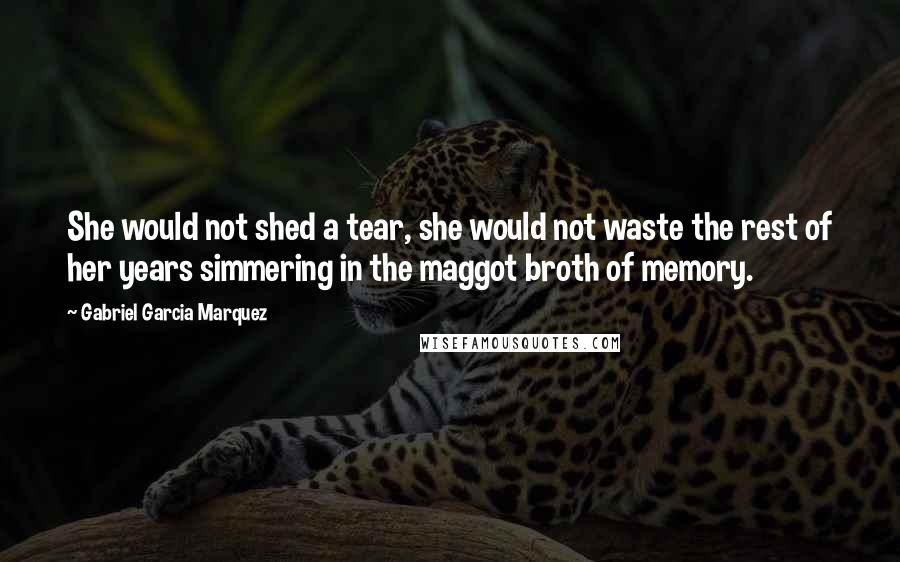Gabriel Garcia Marquez Quotes: She would not shed a tear, she would not waste the rest of her years simmering in the maggot broth of memory.