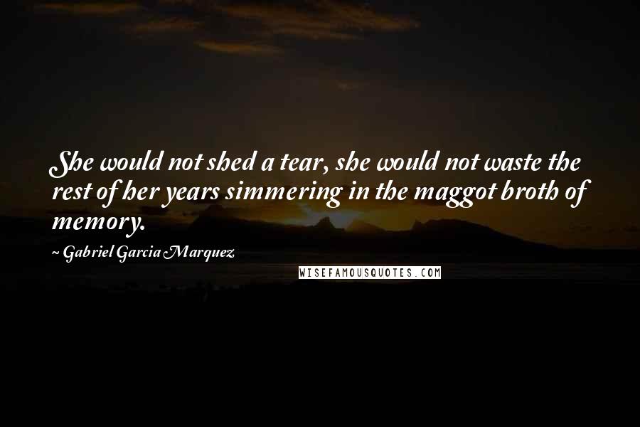 Gabriel Garcia Marquez Quotes: She would not shed a tear, she would not waste the rest of her years simmering in the maggot broth of memory.