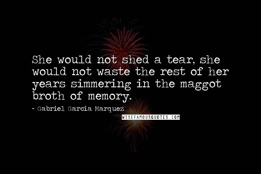 Gabriel Garcia Marquez Quotes: She would not shed a tear, she would not waste the rest of her years simmering in the maggot broth of memory.