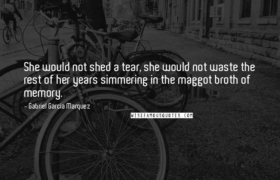 Gabriel Garcia Marquez Quotes: She would not shed a tear, she would not waste the rest of her years simmering in the maggot broth of memory.