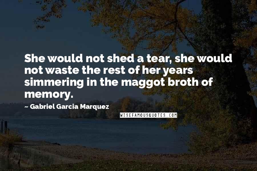 Gabriel Garcia Marquez Quotes: She would not shed a tear, she would not waste the rest of her years simmering in the maggot broth of memory.