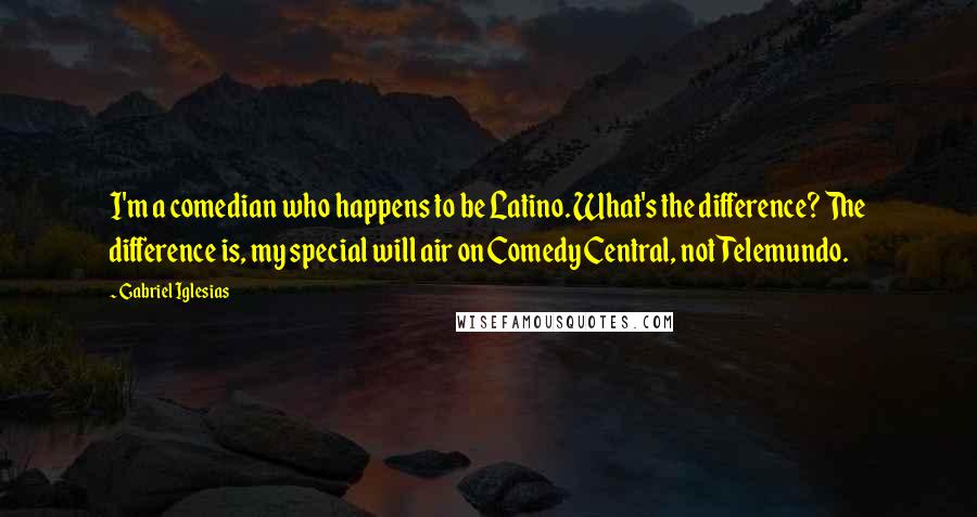 Gabriel Iglesias Quotes: I'm a comedian who happens to be Latino. What's the difference? The difference is, my special will air on Comedy Central, not Telemundo.