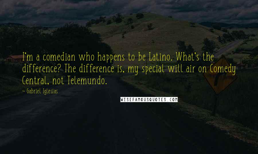 Gabriel Iglesias Quotes: I'm a comedian who happens to be Latino. What's the difference? The difference is, my special will air on Comedy Central, not Telemundo.