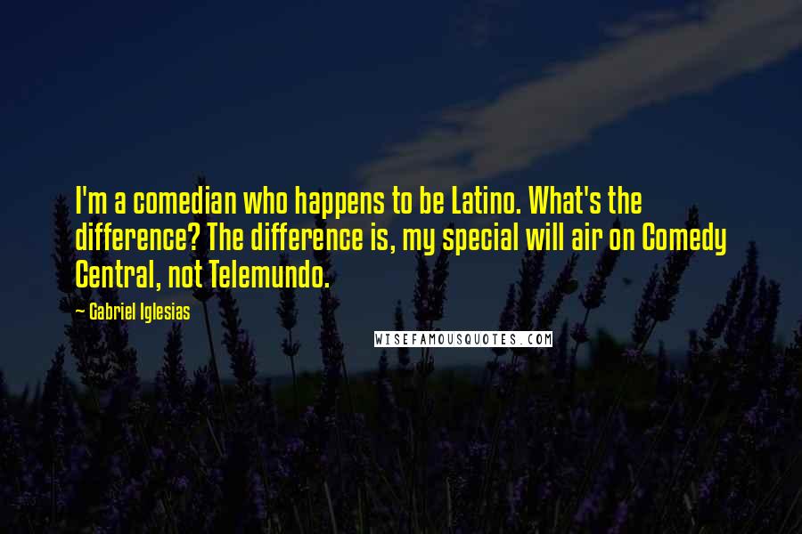 Gabriel Iglesias Quotes: I'm a comedian who happens to be Latino. What's the difference? The difference is, my special will air on Comedy Central, not Telemundo.