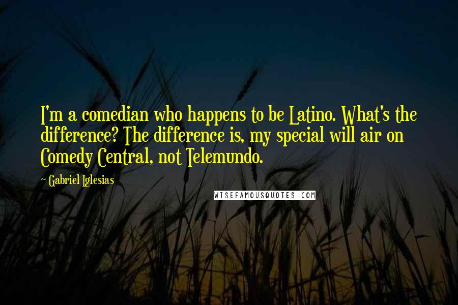 Gabriel Iglesias Quotes: I'm a comedian who happens to be Latino. What's the difference? The difference is, my special will air on Comedy Central, not Telemundo.