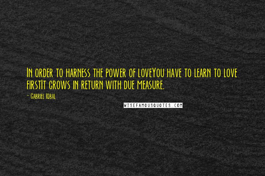 Gabriel Iqbal Quotes: In order to harness the power of loveYou have to learn to love firstIt grows in return with due measure.