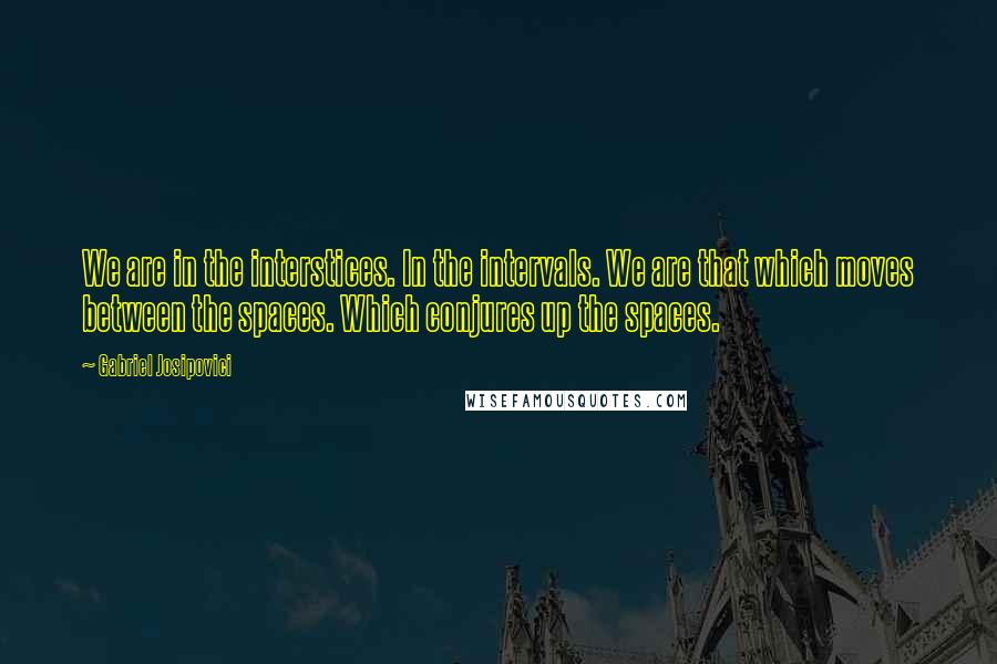 Gabriel Josipovici Quotes: We are in the interstices. In the intervals. We are that which moves between the spaces. Which conjures up the spaces.