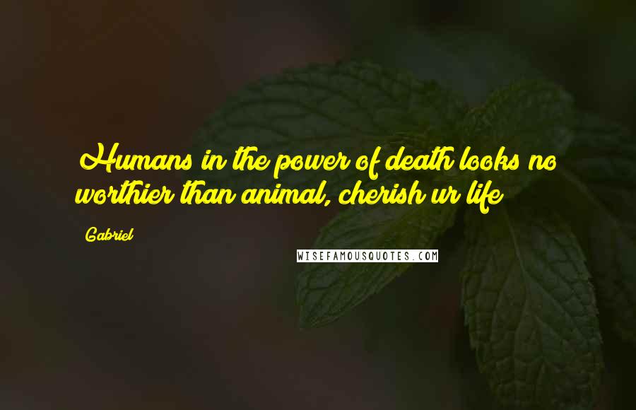 Gabriel Quotes: Humans in the power of death looks no worthier than animal, cherish ur life!