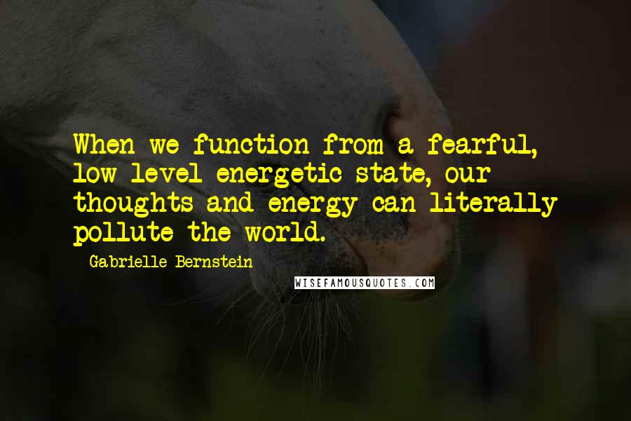Gabrielle Bernstein Quotes: When we function from a fearful, low-level energetic state, our thoughts and energy can literally pollute the world.