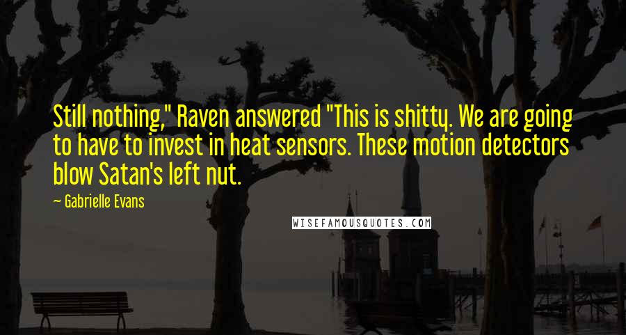 Gabrielle Evans Quotes: Still nothing," Raven answered "This is shitty. We are going to have to invest in heat sensors. These motion detectors blow Satan's left nut.