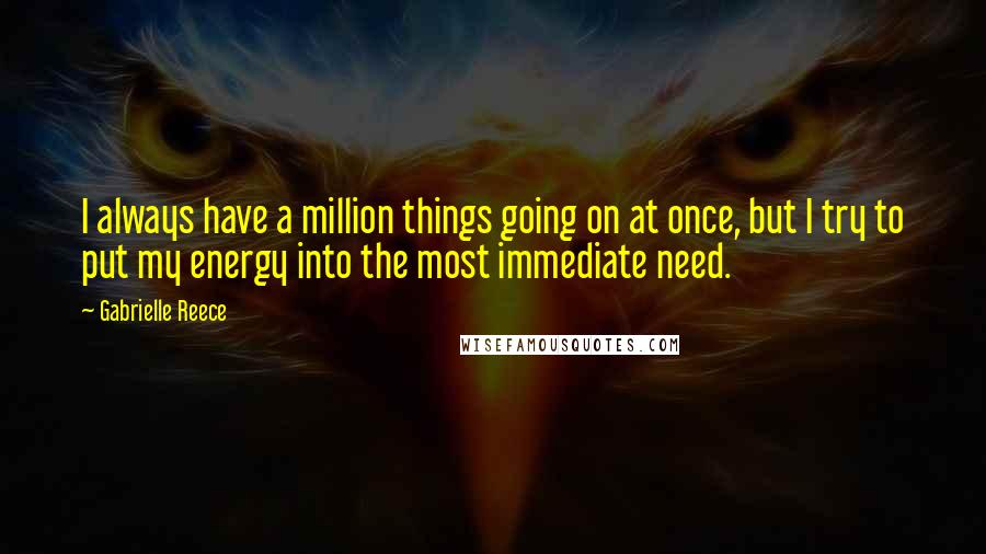 Gabrielle Reece Quotes: I always have a million things going on at once, but I try to put my energy into the most immediate need.