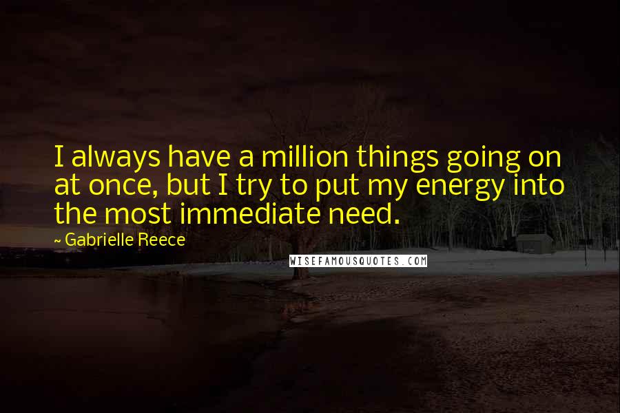 Gabrielle Reece Quotes: I always have a million things going on at once, but I try to put my energy into the most immediate need.