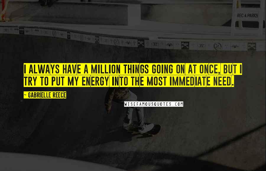 Gabrielle Reece Quotes: I always have a million things going on at once, but I try to put my energy into the most immediate need.