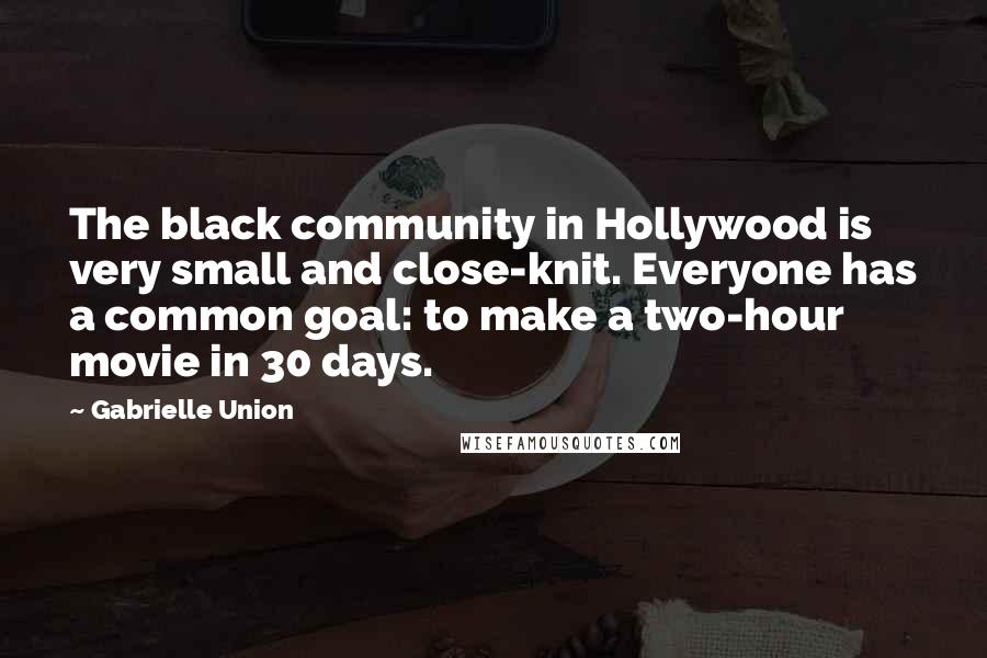 Gabrielle Union Quotes: The black community in Hollywood is very small and close-knit. Everyone has a common goal: to make a two-hour movie in 30 days.