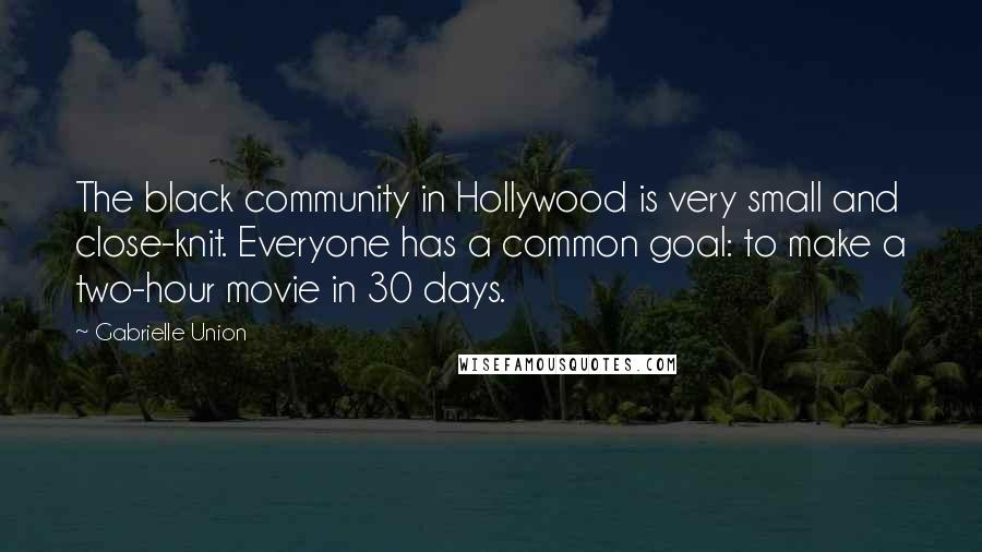 Gabrielle Union Quotes: The black community in Hollywood is very small and close-knit. Everyone has a common goal: to make a two-hour movie in 30 days.