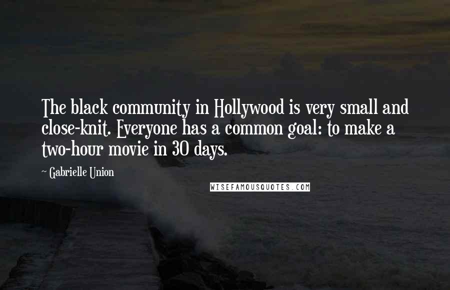 Gabrielle Union Quotes: The black community in Hollywood is very small and close-knit. Everyone has a common goal: to make a two-hour movie in 30 days.