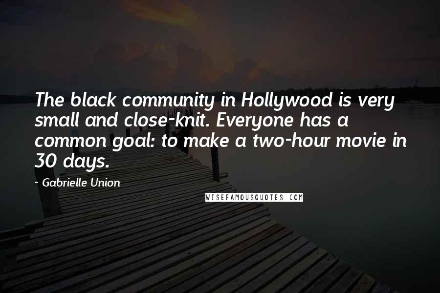 Gabrielle Union Quotes: The black community in Hollywood is very small and close-knit. Everyone has a common goal: to make a two-hour movie in 30 days.