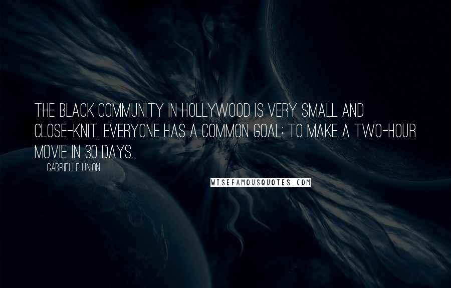 Gabrielle Union Quotes: The black community in Hollywood is very small and close-knit. Everyone has a common goal: to make a two-hour movie in 30 days.