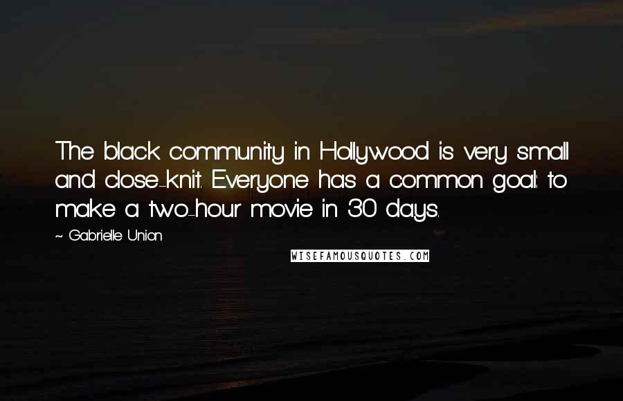 Gabrielle Union Quotes: The black community in Hollywood is very small and close-knit. Everyone has a common goal: to make a two-hour movie in 30 days.