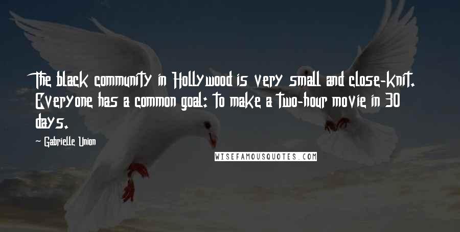 Gabrielle Union Quotes: The black community in Hollywood is very small and close-knit. Everyone has a common goal: to make a two-hour movie in 30 days.