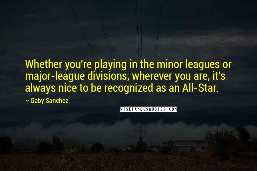 Gaby Sanchez Quotes: Whether you're playing in the minor leagues or major-league divisions, wherever you are, it's always nice to be recognized as an All-Star.